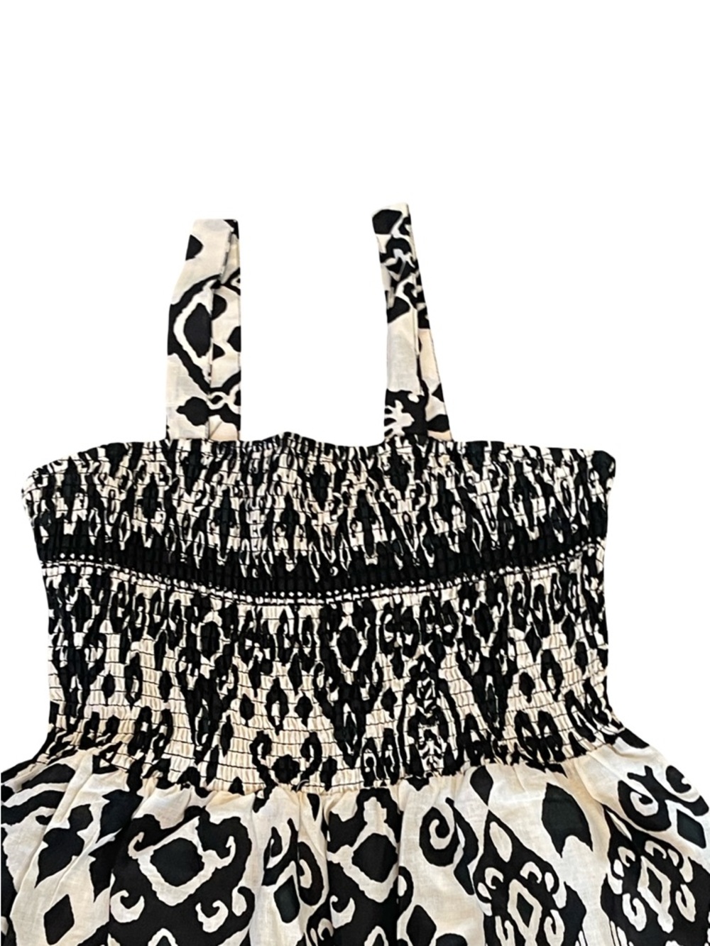 Smocked Wide-Leg Jumpsuit in Black & Cream - Picture 2 of 7